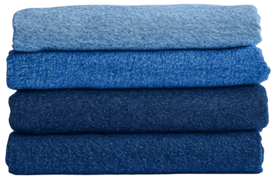 Stack of Assorted Denim Fabrics in Different Shades of Blue png
