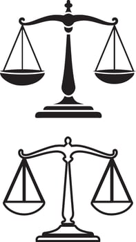 Two Black and White Justice Scales Silhouette Line art Icons Graphics vector