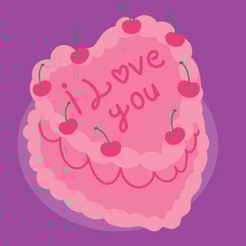 Illustration of a candy cake with the phrase I love you, a birthday cake to celebrate. vector