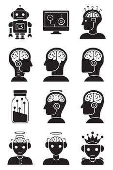 Human brain and brain icon set vector