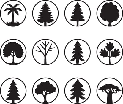 A set of black and white trees icons vector