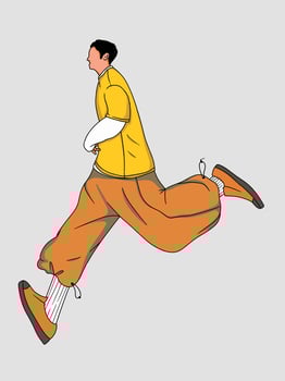 Man in Yellow Shirt and Orange Pants Jumping vector