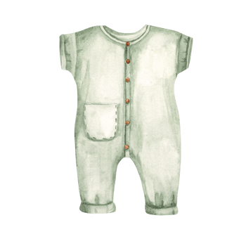 Baby Boy Bodysuit or Jumpsuit, Romper of green colors in Boho style. Watercolor Hand drawn Kids illustration of in Vintage style. Design Element for Gender party png