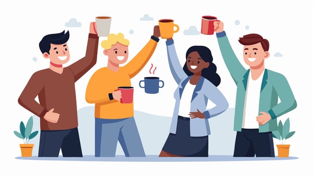 Group of people holding coffee cups vector