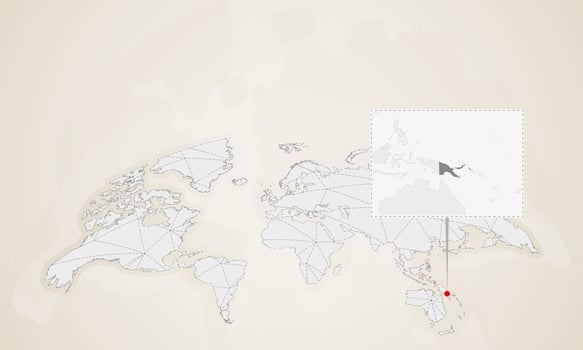 Map of Papua New Guinea with neighbor countries pinned on world map. vector