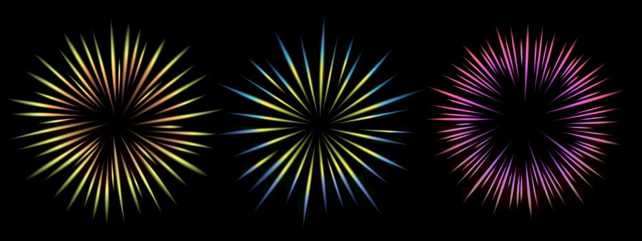 Comic blur rainbow motion lines with radial focus for high energy effects. Flash Explosion. comic high speed ray, design for manga and anime graphics on a black background vector