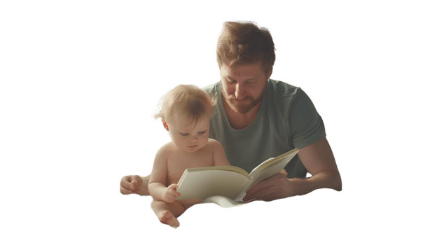 A heartwarming moment of bonding as an adult reads a book to a baby fostering early learning a png