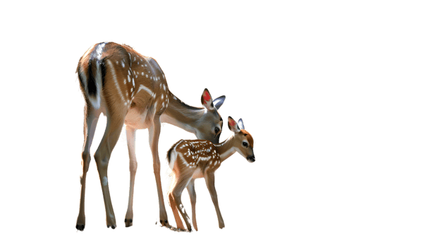 A tender moment between a young and adult deer showcasing their natural bond in a serene setti png
