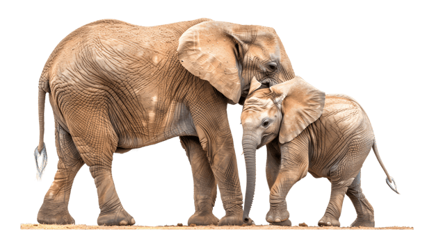 African Elephant Family Mother and Baby Wildlife Image Closeup Isolated on Black png