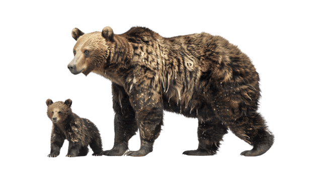 Brown Bear and Cub on Black Background Wildlife Photography png