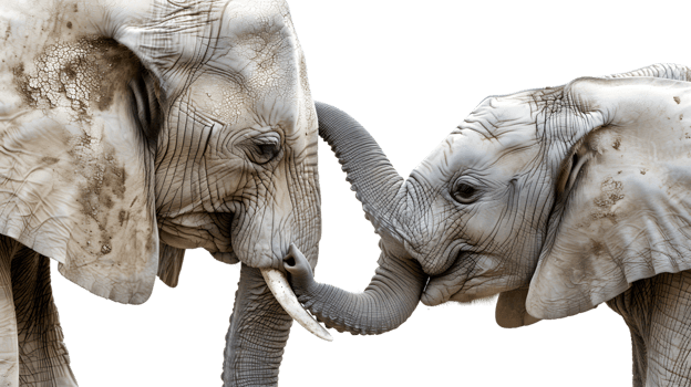 Closeup of Two Elephants Touching Trunks png