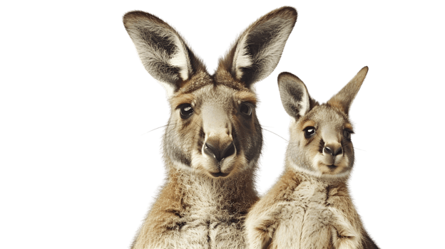 Closeup portrait of two kangaroos adult and joey png