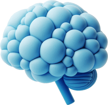 A blue brain with many bubbles inside png