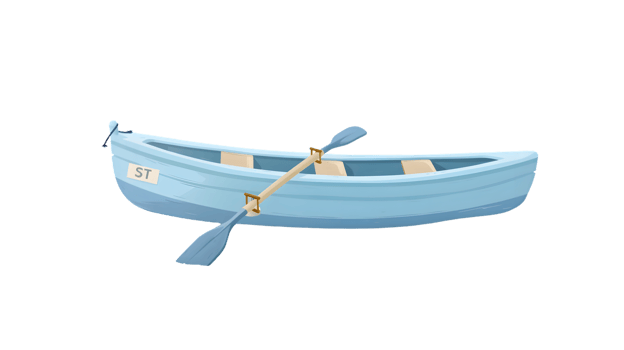 A light blue rowboat with oars perfect for water activities and nautical themes png