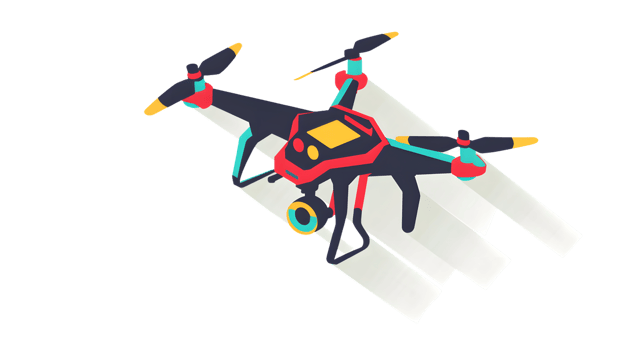 A vibrant drone hovering in midair showcasing its intricate design and propellers for technol png