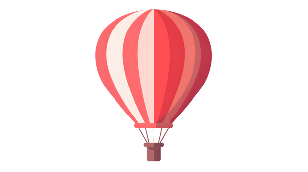 A vibrant hot air balloon with red and white stripes perfect for adventure and travel themes png