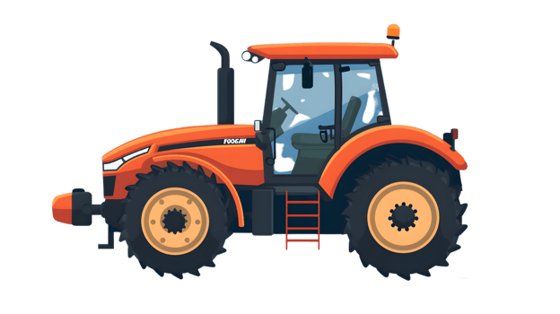 A vibrant orange tractor with large wheels and a cabin ideal for agricultural and farming scen png