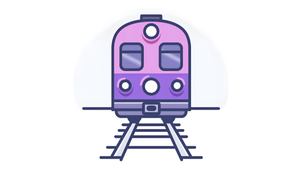 A vibrant purple train on tracks ideal for transportation and travel themes png