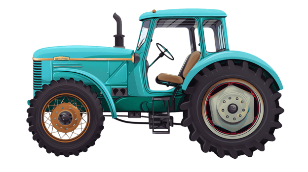 A vibrant turquoise tractor with large wheels and detailed features ideal for agricultural the png