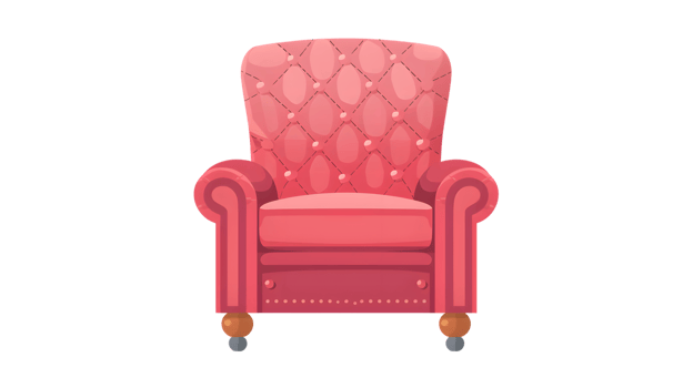 Comfortable Pink Armchair with Quilted Backrest and Wooden Legs for Cozy Interiors png