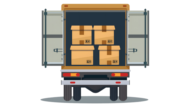 Delivery Truck with Open Doors and Packages Inside Logistics and Transportation Concep t png