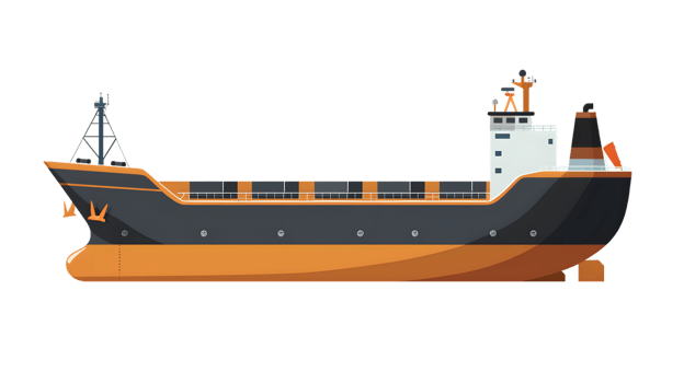 Large Cargo Ship with Detailed Features and Vibrant Colors for Maritime and Transportation Them png