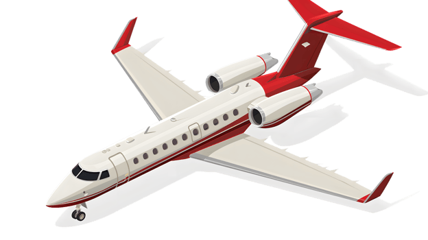 Private Jet in Flight Modern Aircraft with Red and White Design for Luxury Travel png