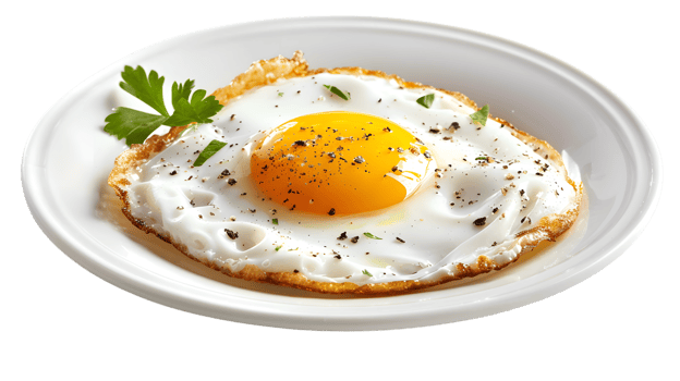Fried Egg on White Plate with Fresh Herbs and Seasoning Healthy Breakfast Culinary Delight F png