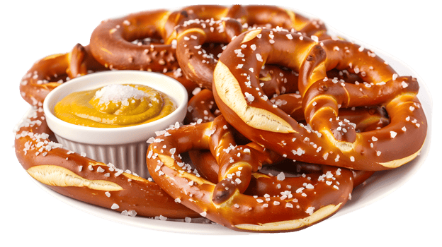 Soft Pretzels with Mustard Dip Salty and Delicious Bakery Food png