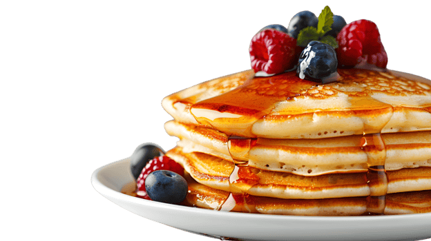Stacked Pancakes with Fresh Berries and Syrup Perfect for Breakfast or Brunch png
