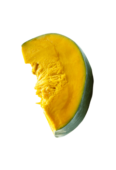 Green Japanese pumpkin slice or piece isolated with clipping path in file format png
