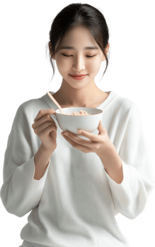A woman holding a bowl of rice and a chopstick png