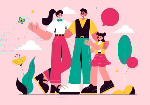 Illustration of Parenthood, Featuring Mom, Dad, and Kids in a Happy Family Scene vector