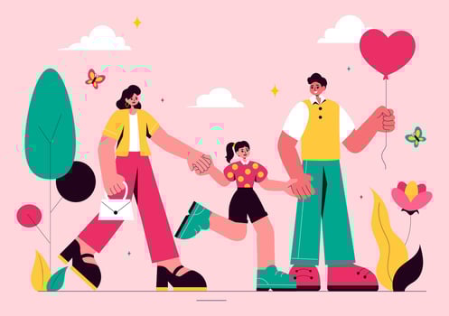 Loving Parents Spending Quality Time with Their Kids in a Conceptual Flat Illustration vector