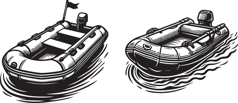 Inflatable Boat Illustration Set. vector