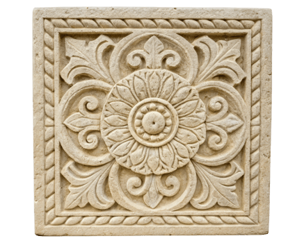 Decorative stone panel featuring intricate floral designs on a transparent background png