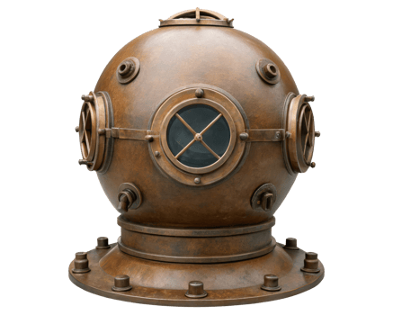 Vintage diving helmet on a transparent background png