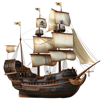 Historical Wooden Galleon with Multiple Masts and Detailed Rigging png