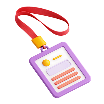 3D render of a purple ID card with a red lanyard. png