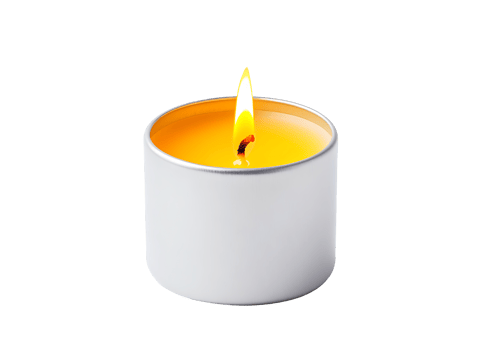 Lit candle in a white tin, isolated png