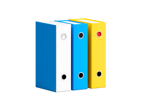 Three colorful office binders, organized and ready for work. png