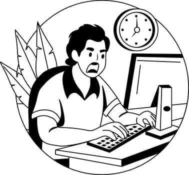 A glyph illustration of an angry worker vector
