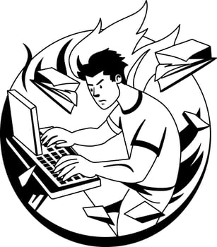 Fast typing illustration of a man in glyph style vector