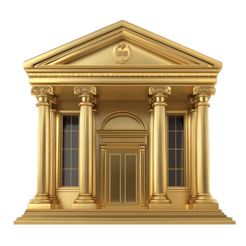 A majestic golden bank building with a neoclassical architectural style png