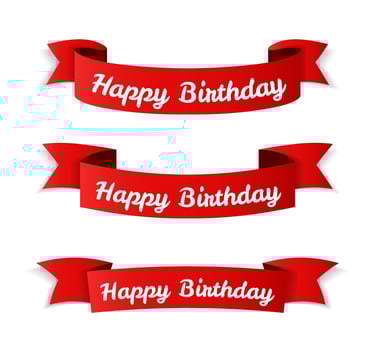 Red ribbon banners with 'happy birthday' congratulation vector