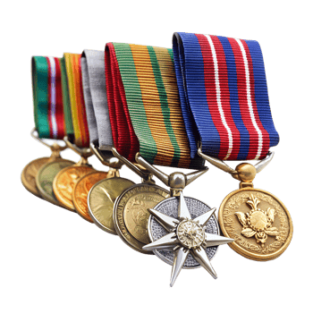 Close up of military medals or uniform on a transparent background png