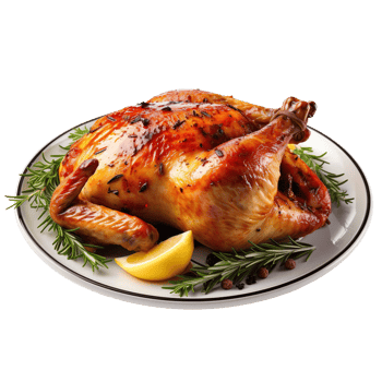 Plate with tasty roasted chicken isolated on transparent background png
