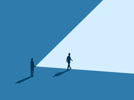 Guidance, Businessman shines a light to his colleagues vector