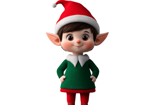 Cheerful elf character in festive outfit with transparent background png