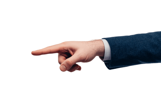 Hand in a suit pointing right on clear background png